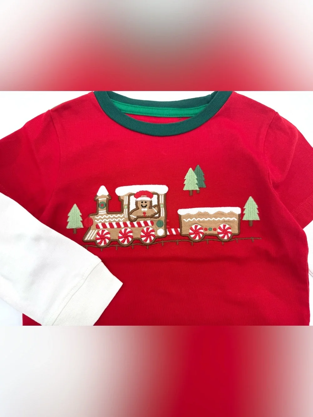 EUC Gymboree Holiday Embroidered Train Layered Top - Gingerbread House - Red 2T